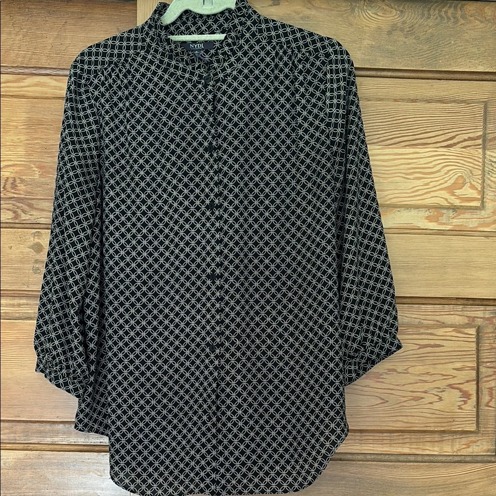 NYDJ Chic Black and White Patterned Blouse